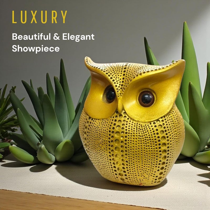 RIANZ® Golden Resin Owl Showpiece - Handcrafted Decorative Figurine for Home & Office - Image 4